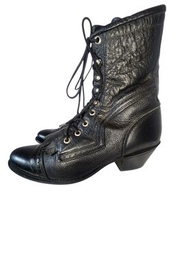 CAPEZIO L490 LACE UP ROPER VICTORIAN CAPTOE BLACK LEATHER WOMEN BOOTS SZ 8.5 M